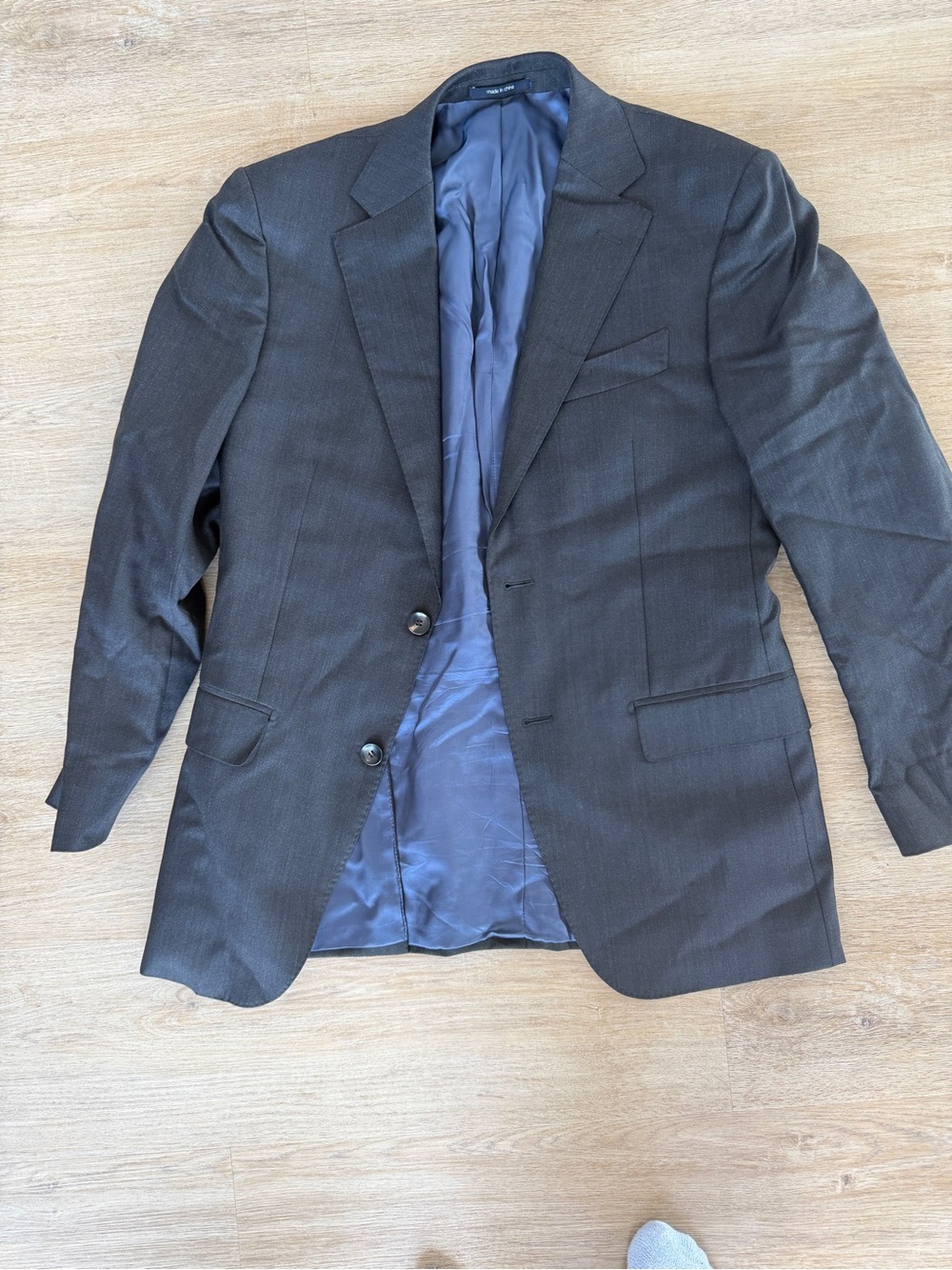 Men's Charcoal Two-Button Suit Jacket with Navy Lining